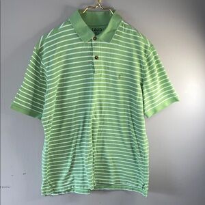 Izod Green Striped Polo Shirt Classic Cotton Blend